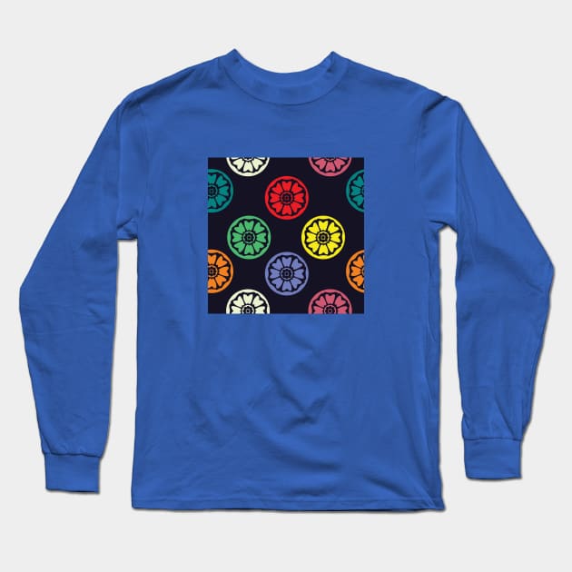 Colorful White Lotus Tile Pattern Long Sleeve T-Shirt by FromTheAshes